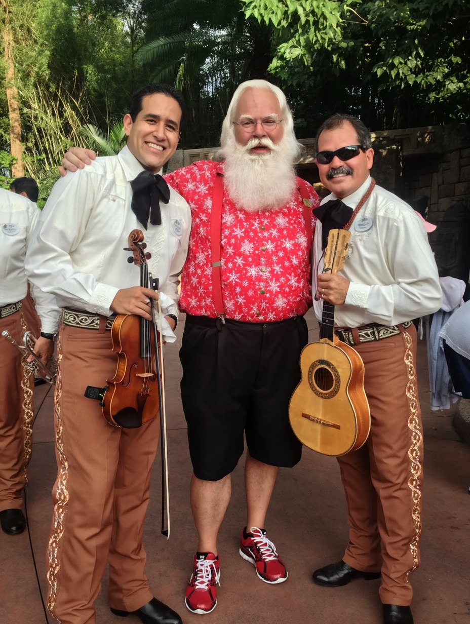 One of many “Santa on vacation” looks for off-season events